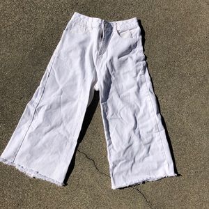 White cropped flare denim